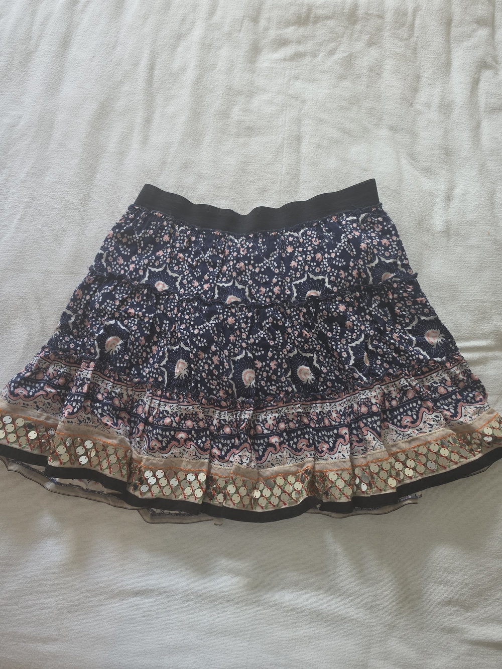 Free People Navy and Pink Floral Tiered Skirt